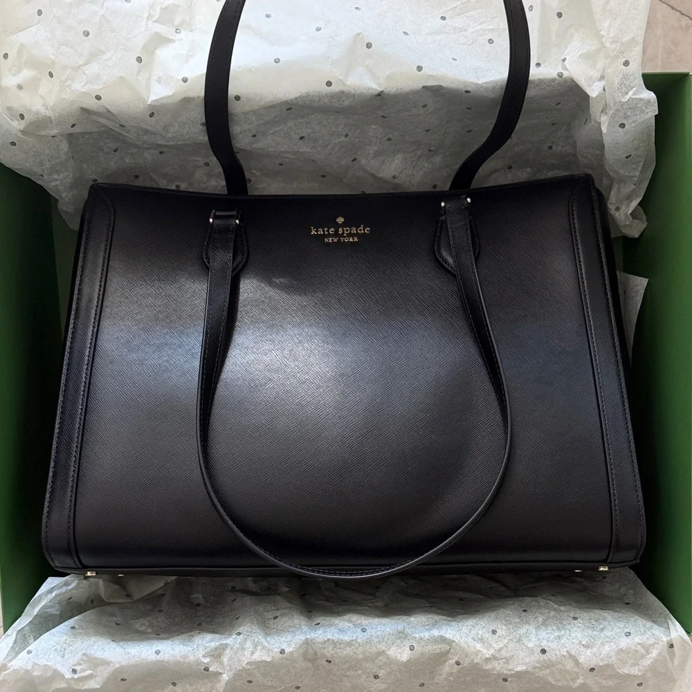 NWT - Kate Spade Outlet Saffiano Large Black Laptop Tote (gold hardware) - Picture 1 of 8